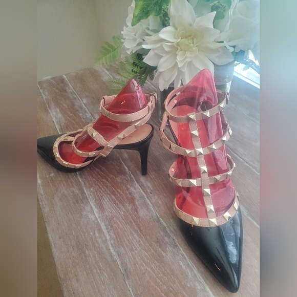 Mix No. 6 Shoes - Studded Strappy Black Women's Heels, Size 9